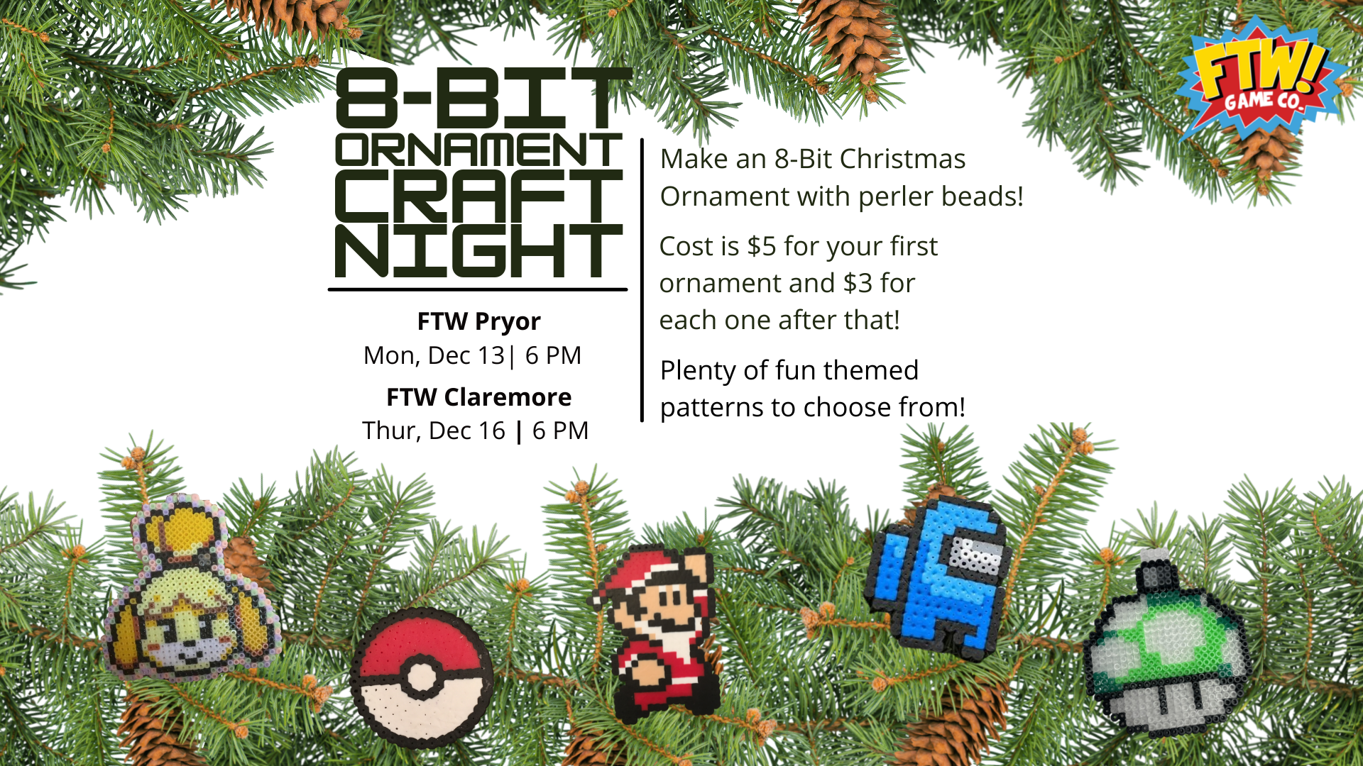 8-Bit Ornament Craft Night! (Facebook Event Cover)